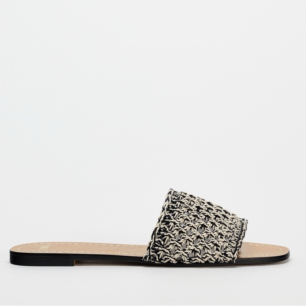 WORN ONCE - Zara Woven Black and White Slide Sandals